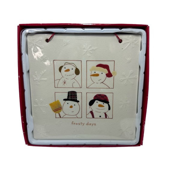 Hallmark "Frosty Days" Snowman Ceramic Hanging 6"X6" Hot Plate Trivet Tile Décor - Picture 2 of 12